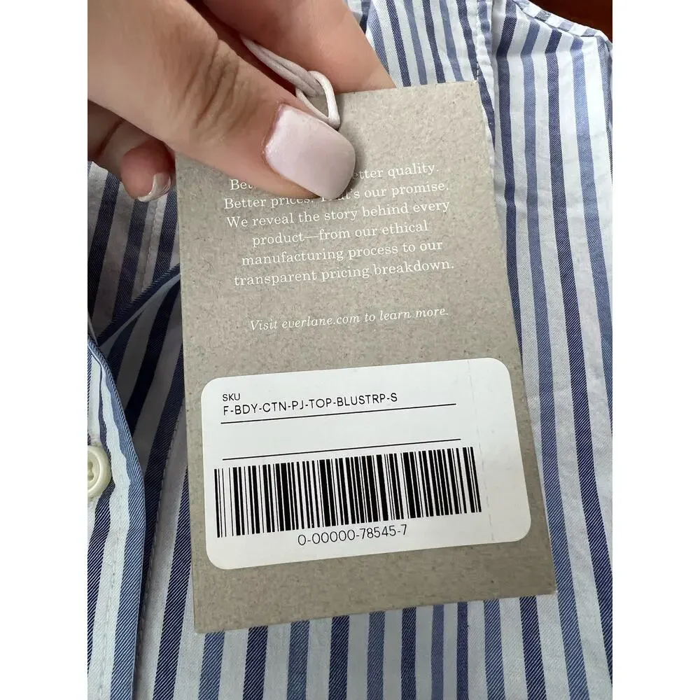 NWT Everlane Women's The Woven Pajama Top Long Sleeve White/Blue Stripe Size S